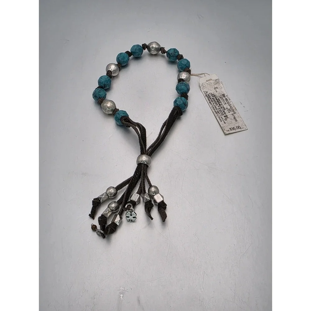 New LUCKY BRAND Bolero Bracelet or‎ Anklet Turquoise Silver Tone Suede Cord 11